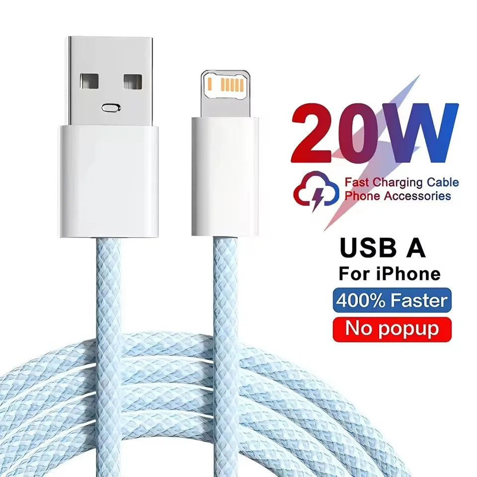 20W USB Fast Charging Braided Cable For iPhone 11 12 Mini 13 14 Pro Max X XR XS 6 6S 7 8 Plus SE Quick Charge Phone Cables 1m 2m