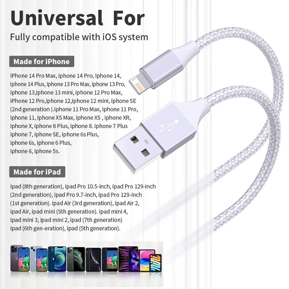 5Packs USB To Lightning Cable For IPhone14 13 12 11 Pro Max X XS XR 12W Fast Charging Cable Data Wire Cord USB C Cable For iPhon