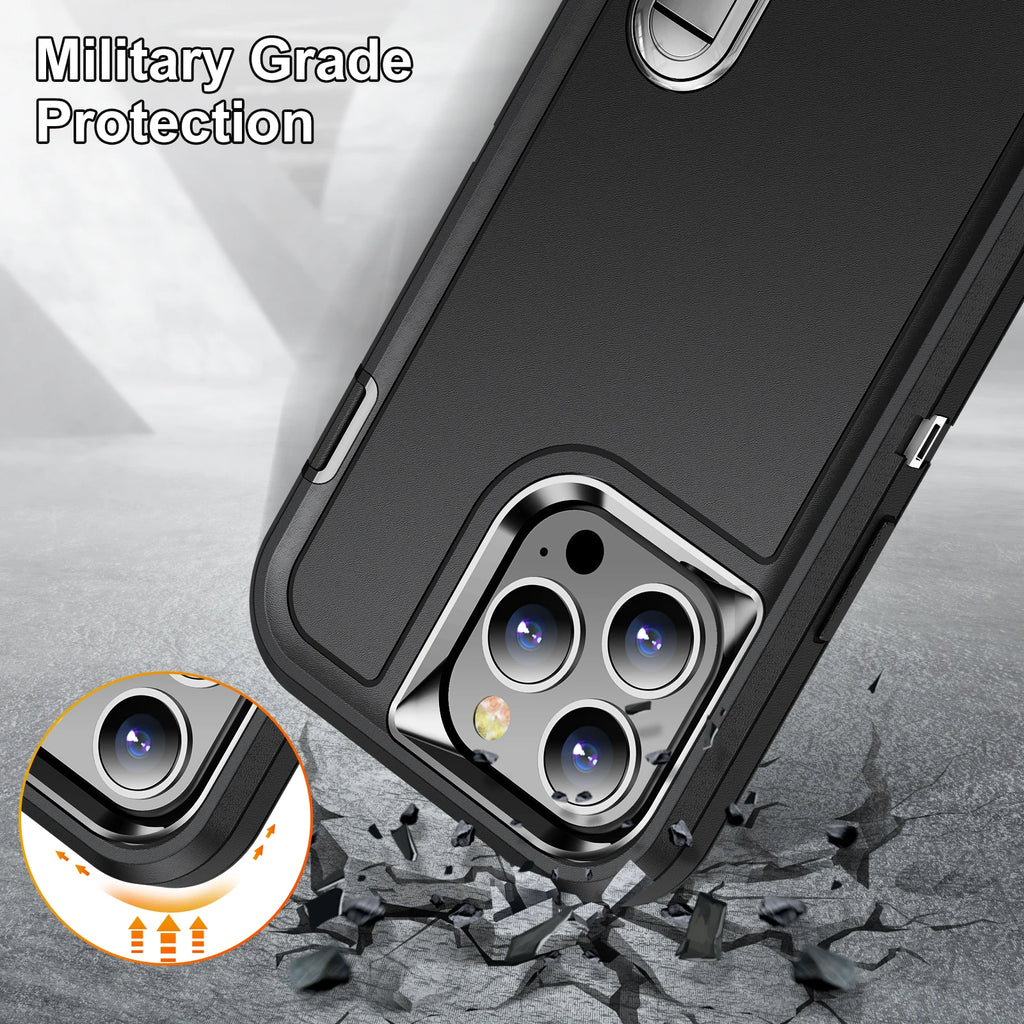 PKCASE Heavy Armor Shockproof Case For iPhone 18 17 Air 16 15 14 Plus 13 12 11 Pro Max Bracket Phone Cover For iPhone 16e