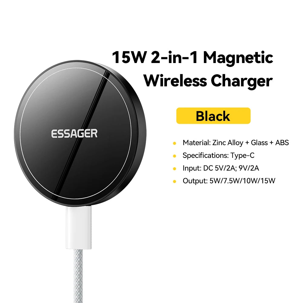 Essager 2-in-1 Magnetic Wireless Charger 15W With Holder Portable Fast Charging For iPhone 16 15 14 Pro Max iWatch Huawei Xiaomi