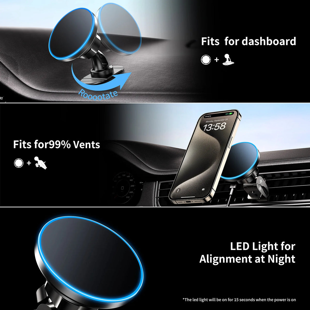 for MagSafe Car Mount Charger, 15W Magnetic Wireless Car Charger,Universal Car Wireless Charger Mount for iPhone 17/16/15/14/13