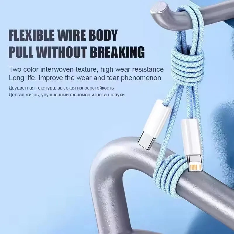 35W Fast Charging PD Nylon Braided USB-C Cable 1m 2m For iPhone 13 14 Pro Max 11 12 XR XS Max Plus Data Sync Phone Charger Cord