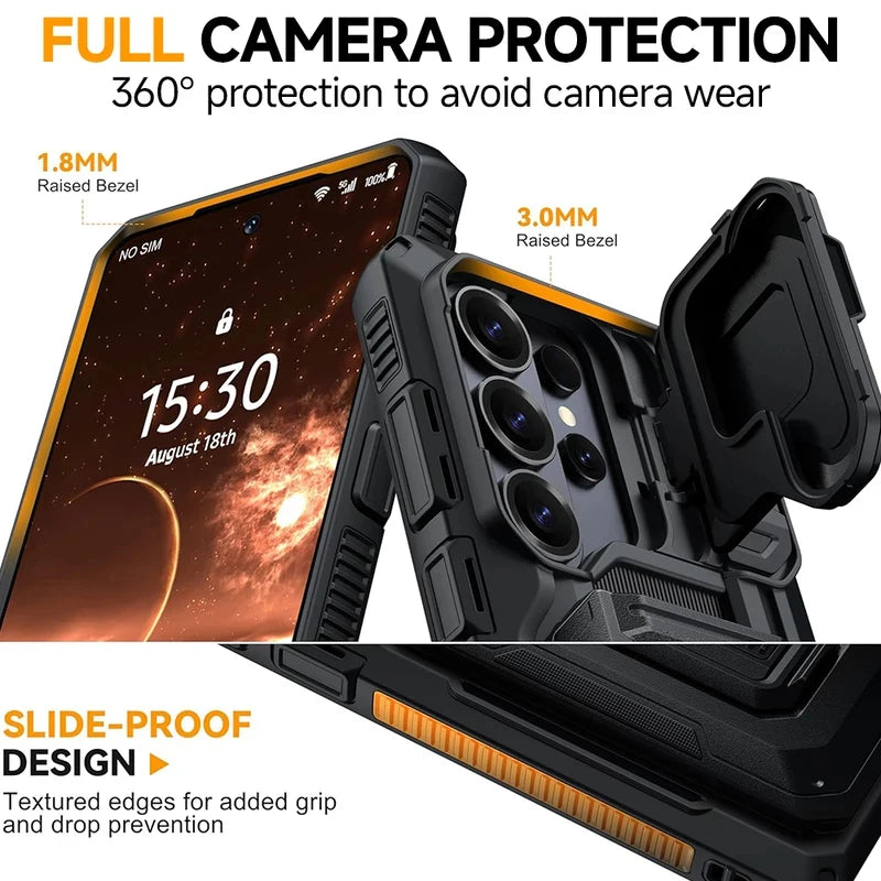 Heavy Duty Armor Case For IPhone17 16 15 14 13 Pro Max  Air Sliding Camera Cover Card Slot Wallet Kickstand Shockproof Bumper