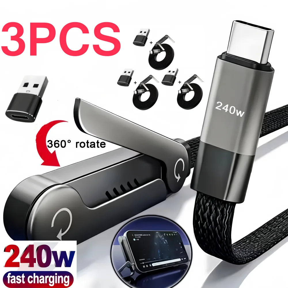 1/3PCS Foldable Charging Cable With Integrated Stand Fast Charging Cable Phone Tablet 240W Ultra-Fast Data Cable Phone Holder