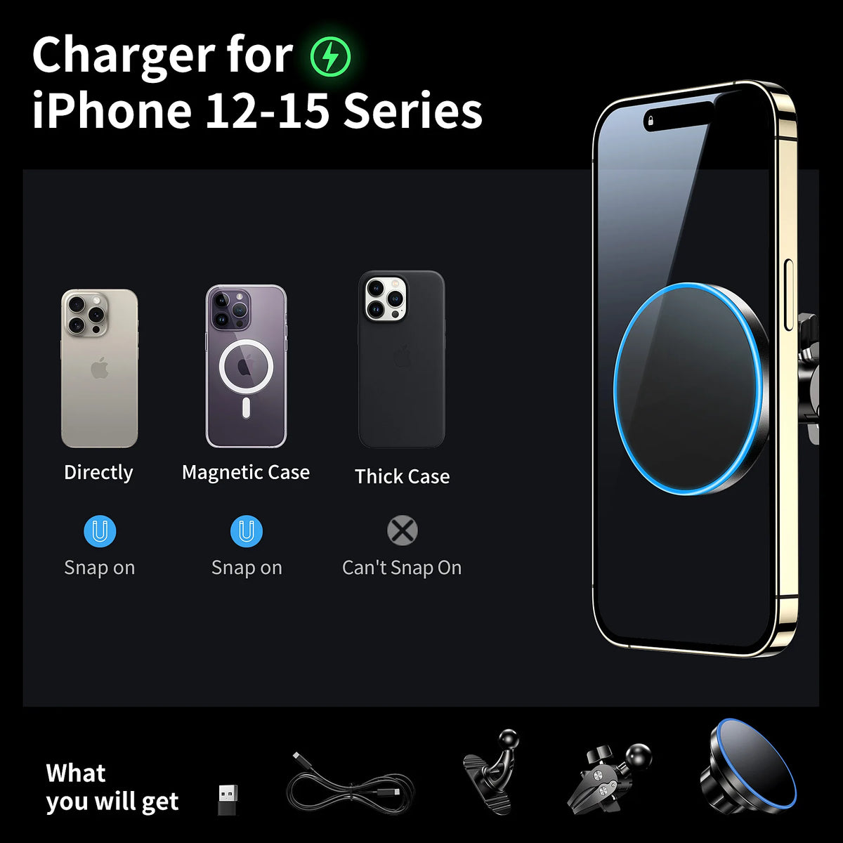 for MagSafe Car Mount Charger, 15W Magnetic Wireless Car Charger,Universal Car Wireless Charger Mount for iPhone 17/16/15/14/13