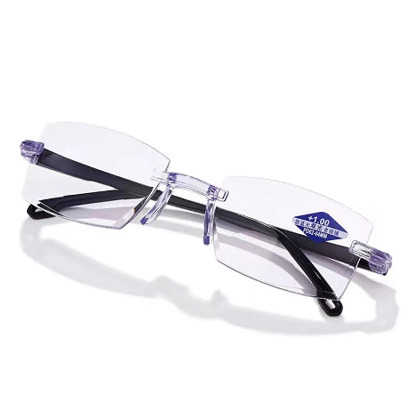 2PCS Rimless Bifocal Progressive Reading Glasses Men Women Near and Far Anti-blue Light Eyesglasses Rectangular Glasses Eyewear