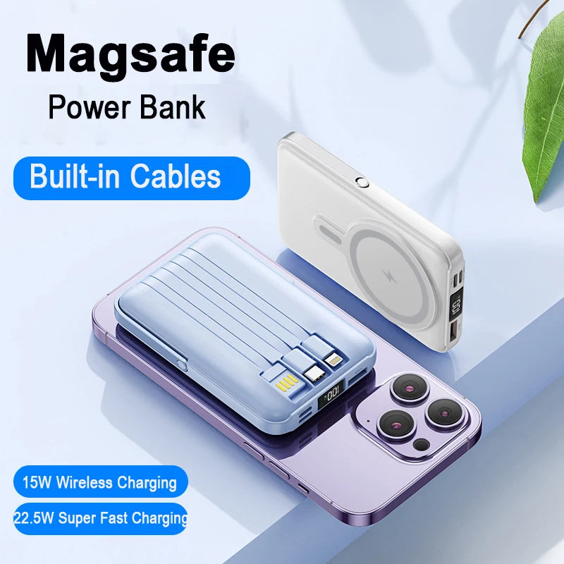 10000mAh Wireless Magnetic Power Bank Portable 22.5W Fast Charging For All Smartphones Mobile Power with Back Clip and Bracket Desktop Charger