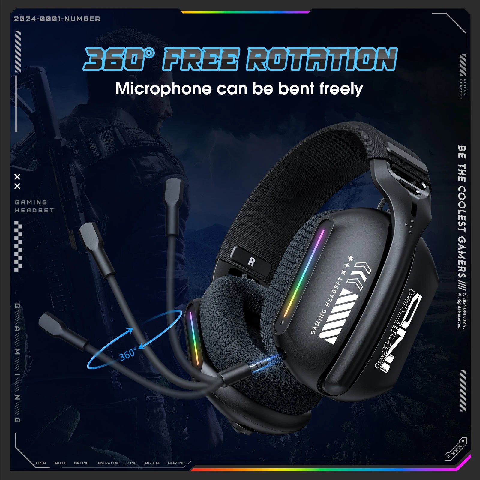 ONIKUMA Wireless Gaming Headset 2.4G/Wired/Bluetooth 3 Modes Bendable HD Mic Soft Ear Pads Immersive Sound for PC/PS4/5 GT808