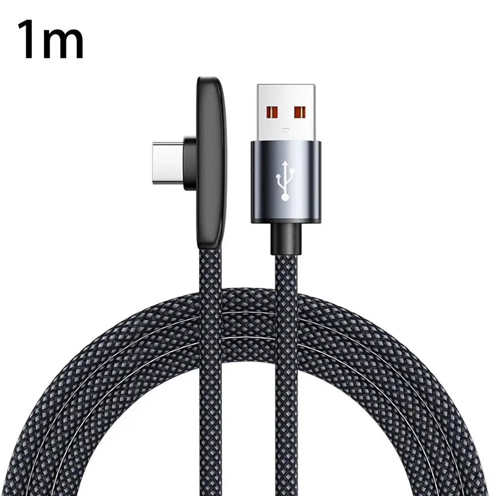 Type C Charging Cable 90 Degree Right Angle Braided Wire 100W Super Fast Charging Wear Resistant Data Cable For Mobile Gaming