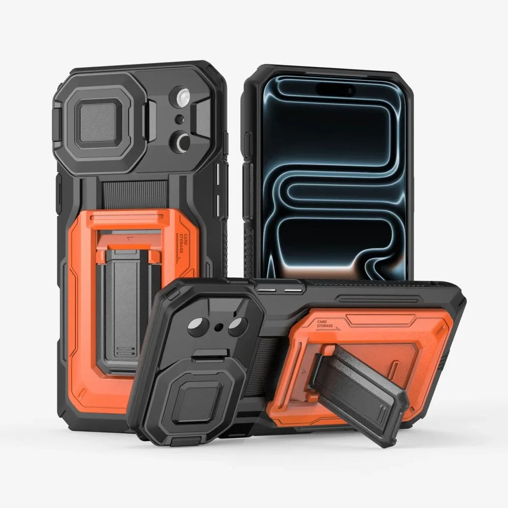 Heavy Duty Armor Case For IPhone17 16 15 14 13 Pro Max  Air Sliding Camera Cover Card Slot Wallet Kickstand Shockproof Bumper