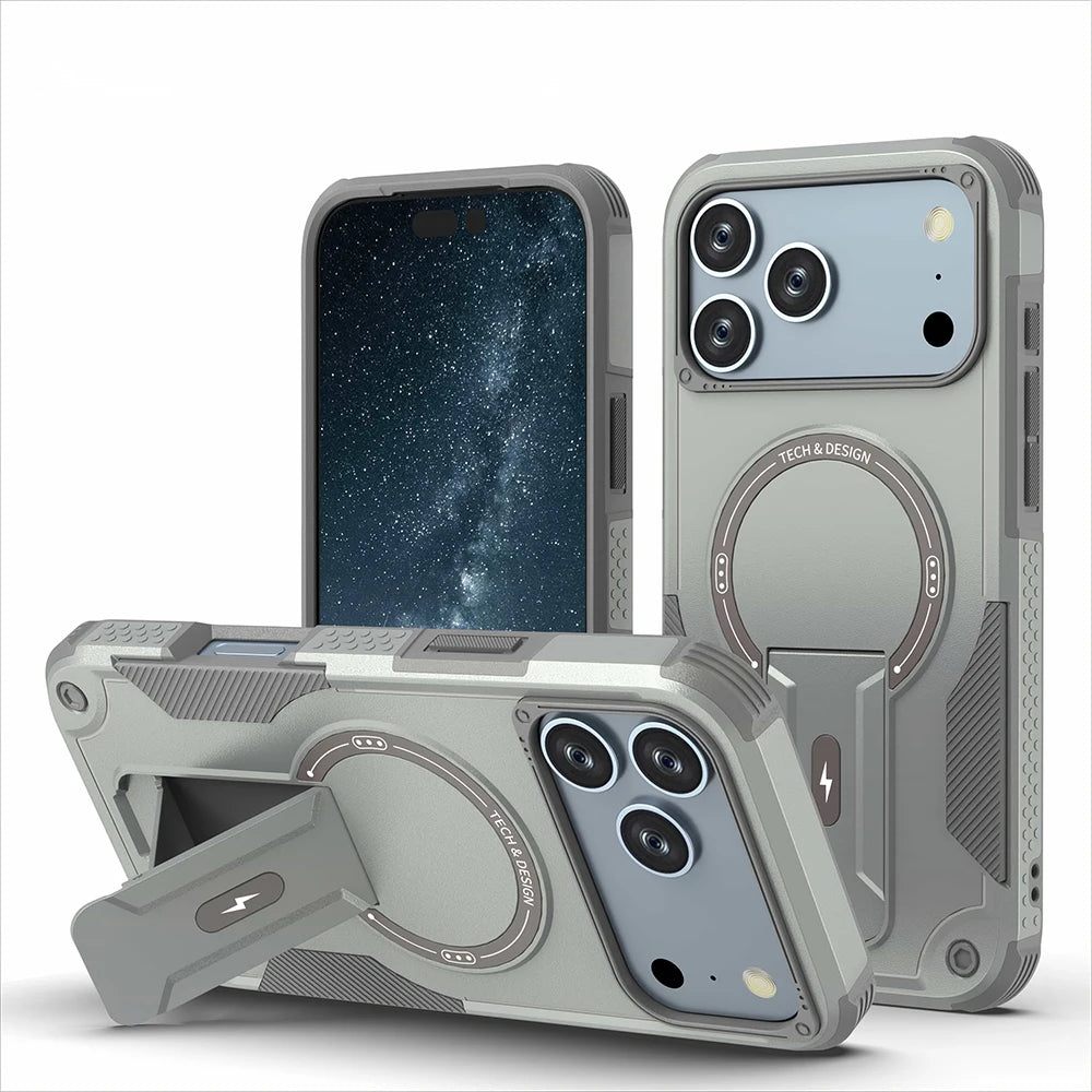 Phone Case - Heavy Duty Shock Resistant Armor Magnetic Phone Case for iPhone 18 Pro 17 Pro Max Invisible Stand Bumper Rear Cover