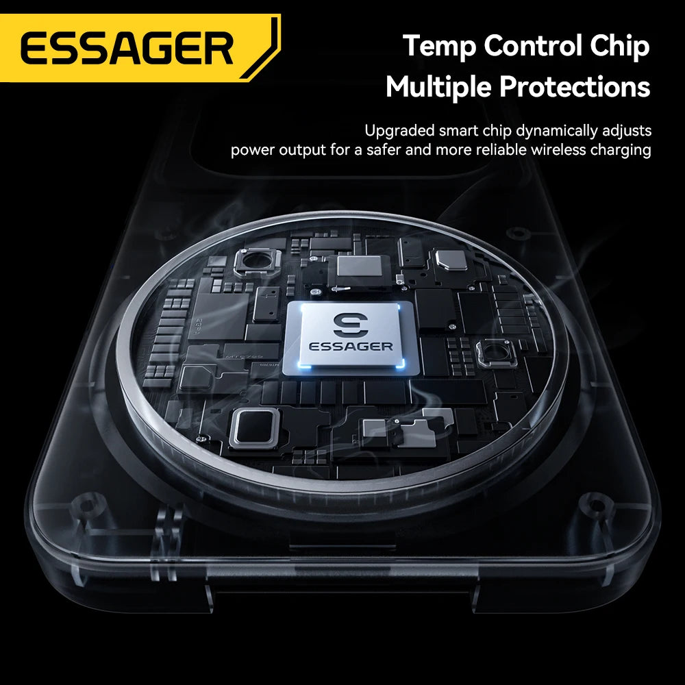 ESSAGER 15W 3-in-1 Magnetic Wireless Charging Station Foldable Phone Stand Charger for iPhone AirPods Watch Fast Charging Holder