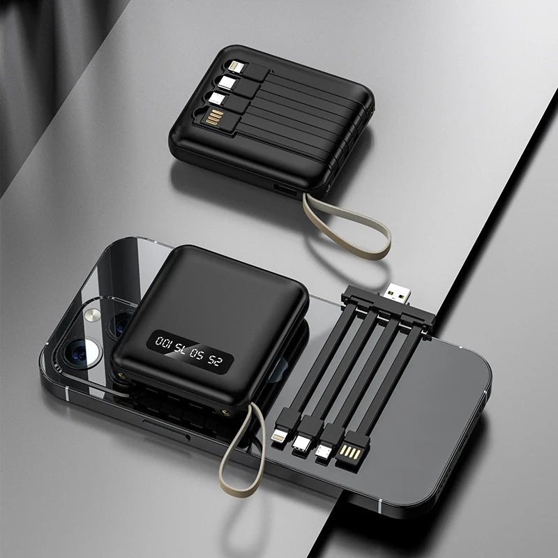 Portable Mini Power Bank 20000mAh Large Capacity Fast Charging Powerbank with 4 Lines External Battery Charger for iPhone Xiaomi