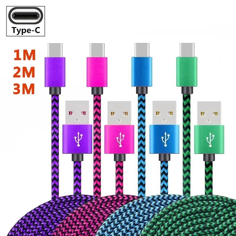 3M USB A To Type C Cable Date Sync Line 3A Mobile Phone Fast Charger Cable Braided Wire Charger Cable For Xiaomi Huawei Android