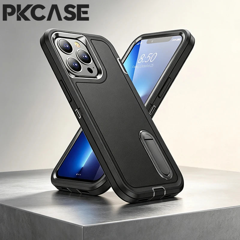 PKCASE Heavy Armor Shockproof Case For iPhone 18 17 Air 16 15 14 Plus 13 12 11 Pro Max Bracket Phone Cover For iPhone 16e