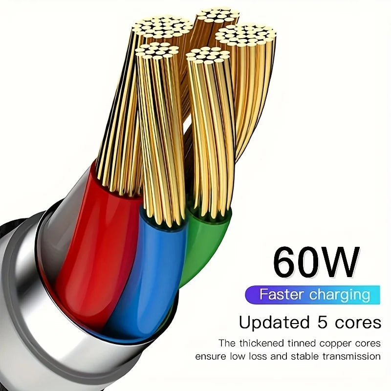 60W Quick Charger Type C To Type C 1M 2M 3M Cables PD Fast Charger Data Cable