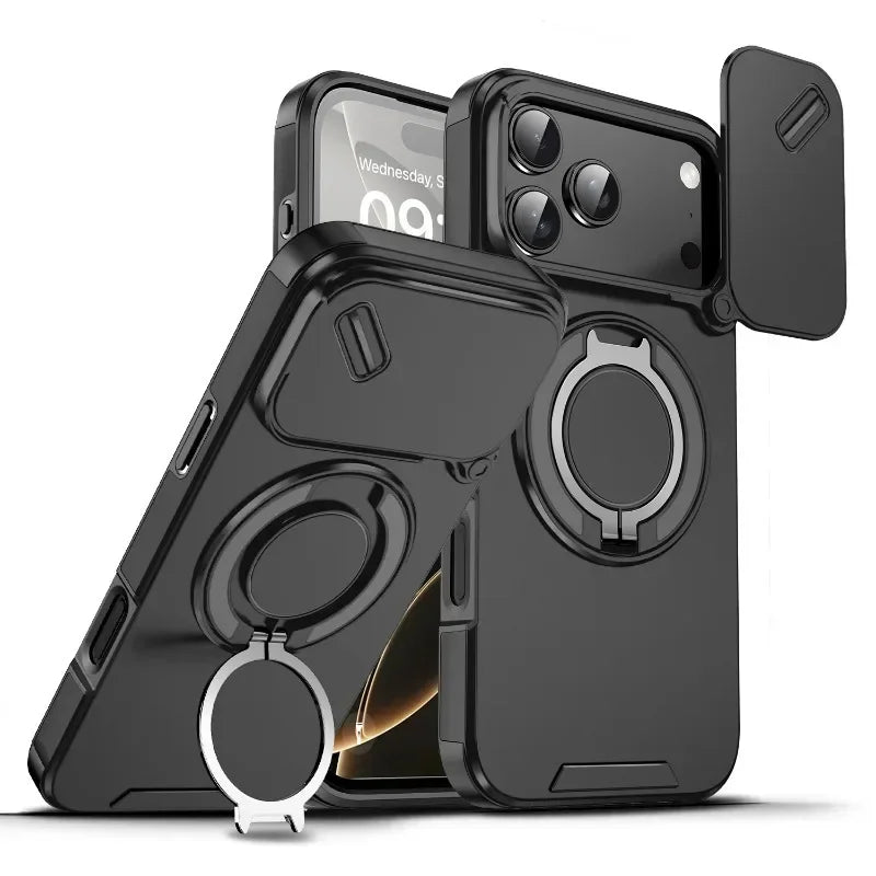 Heavy Duty Rugged Armor Magnetic Bracket Phone Case For iPhone 17 Pro Max 17 Air  17Pro Slide Camera Protection shockproof Cover