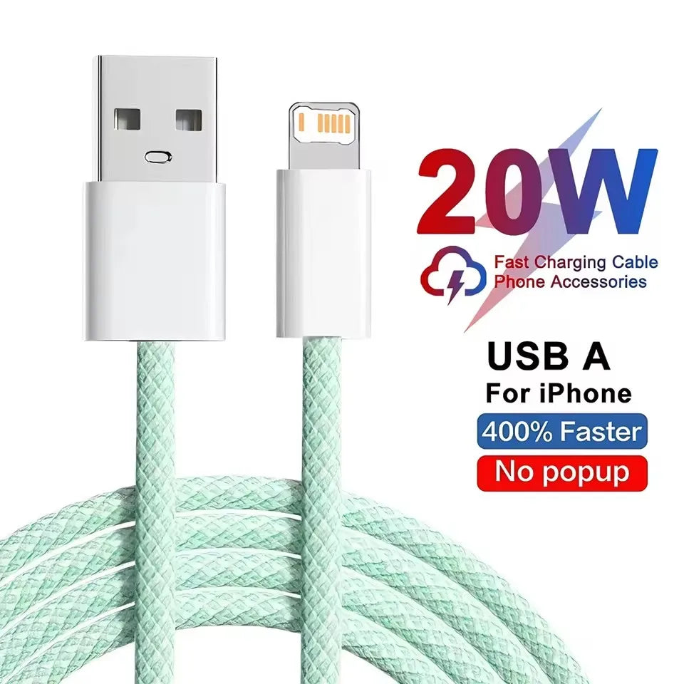 20W USB Fast Charging Braided Cable For iPhone 11 12 Mini 13 14 Pro Max X XR XS 6 6S 7 8 Plus SE Quick Charge Phone Cables 1m 2m