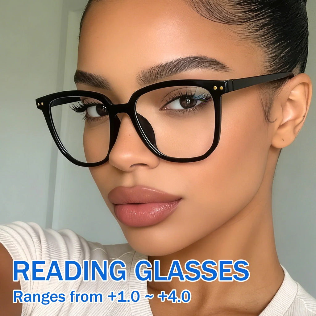Large Square Reading Glasses , Fashionable Reading Glasses, Classic Reading Glasses for Women and Men To Read Books +1.0 To +4.0