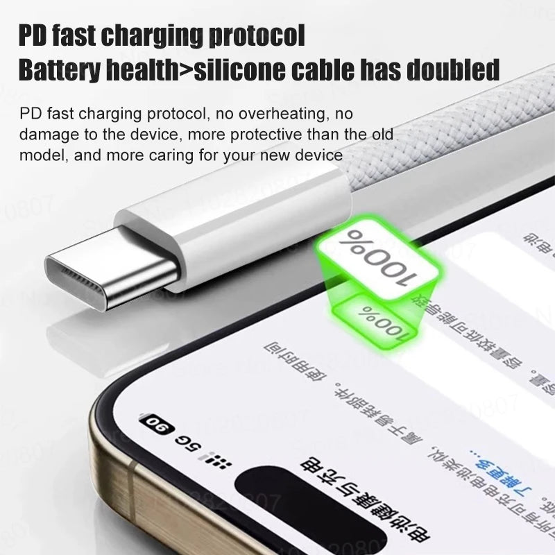Official 60W Fast Charging USB C Cable For iPhone 16 15 17 Pro Max 17 Air 16 Plus Weaving Type-C Date Cable Charger Accessories