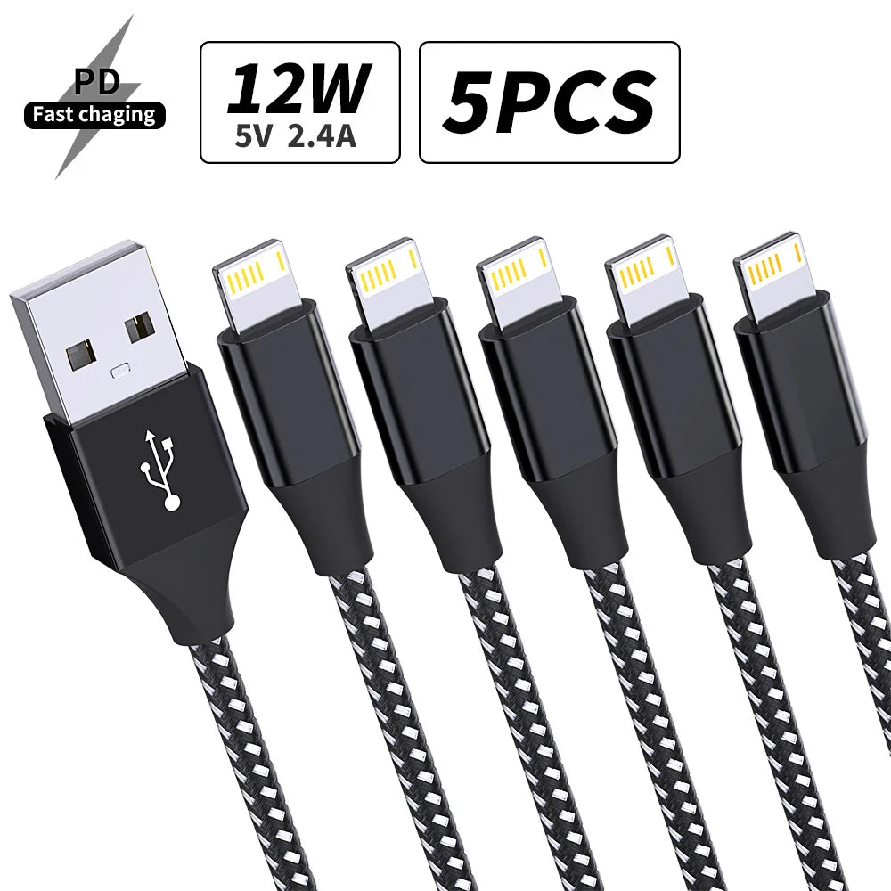5Packs USB To Lightning Cable For IPhone14 13 12 11 Pro Max X XS XR 12W Fast Charging Cable Data Wire Cord USB C Cable For iPhon