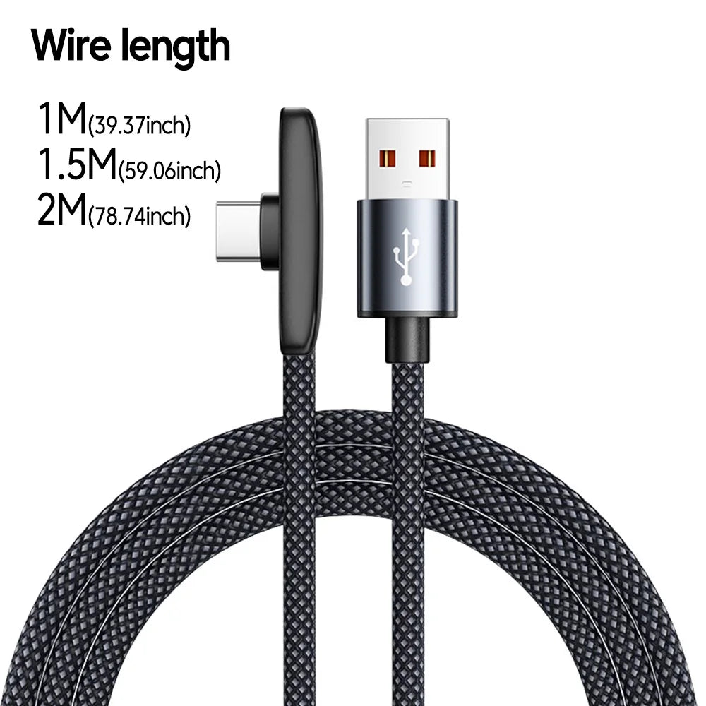 6A L-shaped 100W Fast Charging Data Cable Mobile Game Elbow USB A To Type C Cable High Speed Data Transfer USB Type C Cable