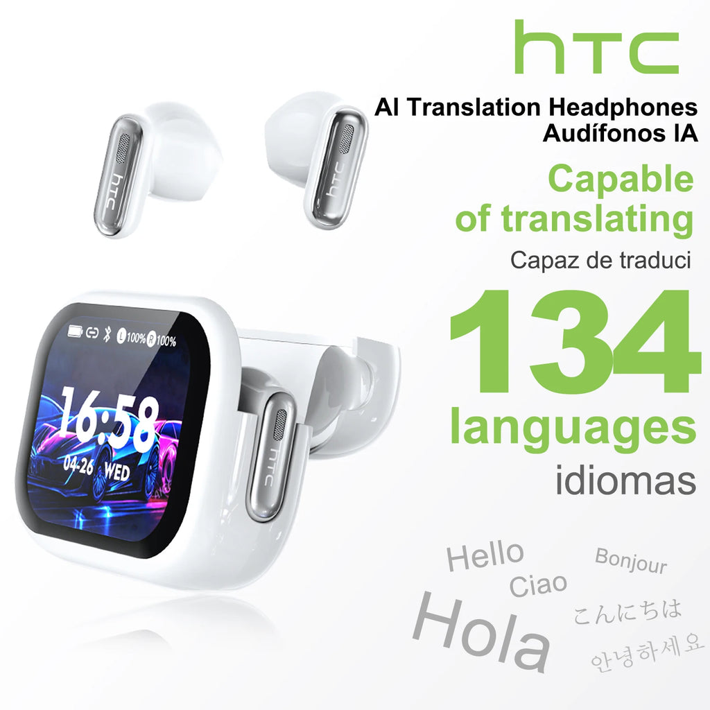 HTC NE68 Bluetooth Earphones AI Translator Earbuds LCD Screen Headphones Sport Wireless Headphones Noise Reduction
