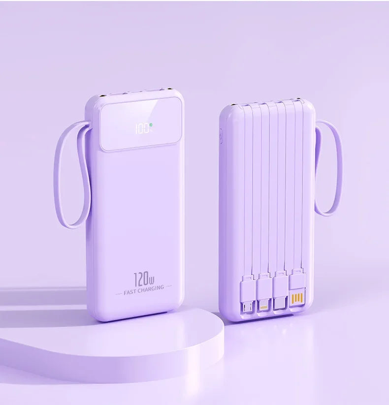 Power Bank 20000mAh 5V Portable Charger with Built-in Charging Cable for Universal Devices Travel Emergency Backup