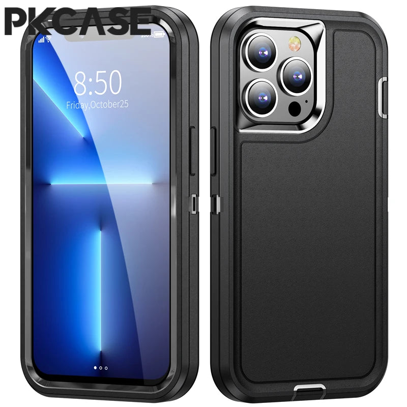 PKCASE Heavy Armor Shockproof Case For iPhone 18 17 Air 16 15 14 Plus 13 12 11 Pro Max Bracket Phone Cover For iPhone 16e
