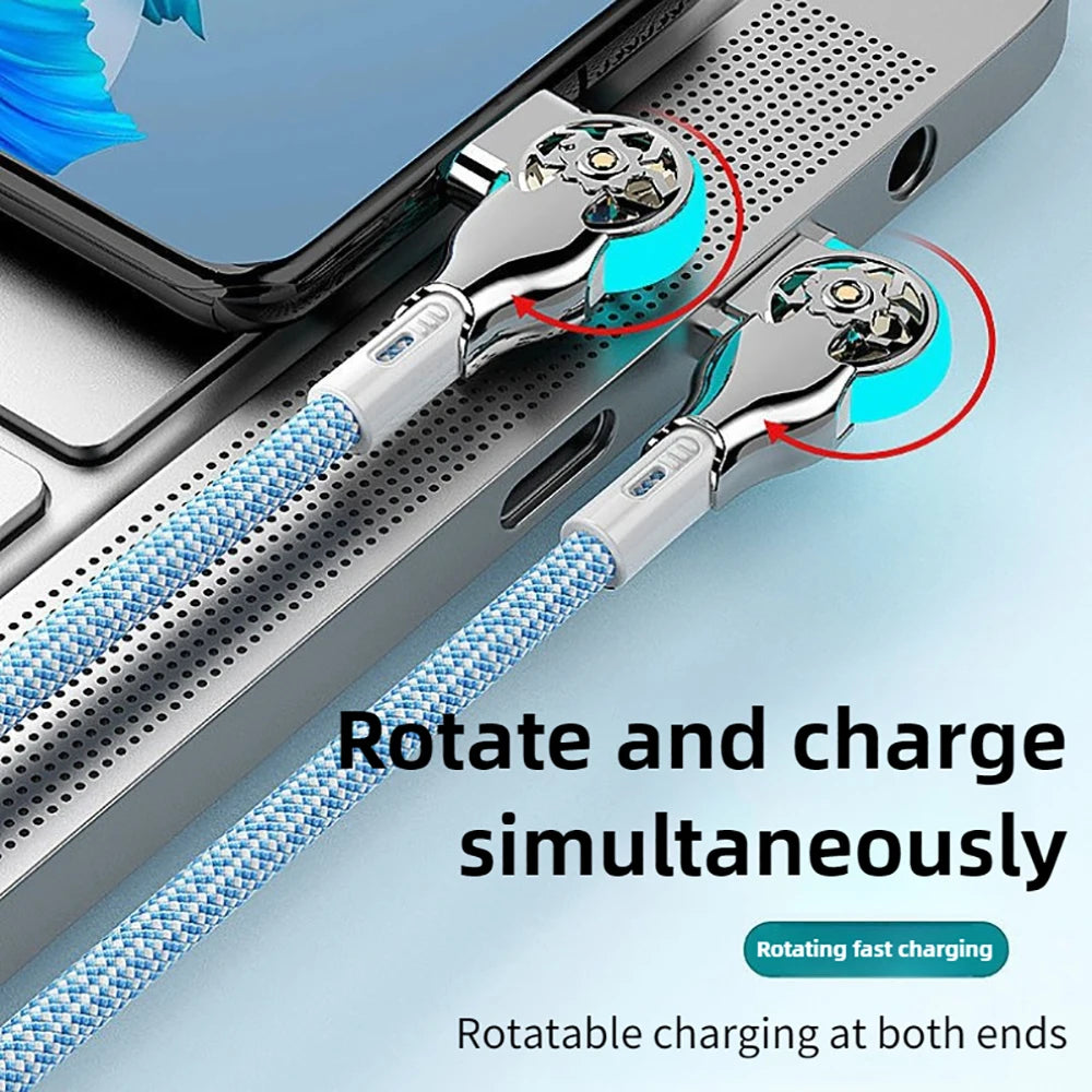 Fast Charging Cable 180 Degree Elbow Rotation USB A to Type C Cable with Light Zinc Alloy Braided Data Cable USB Micro Charger