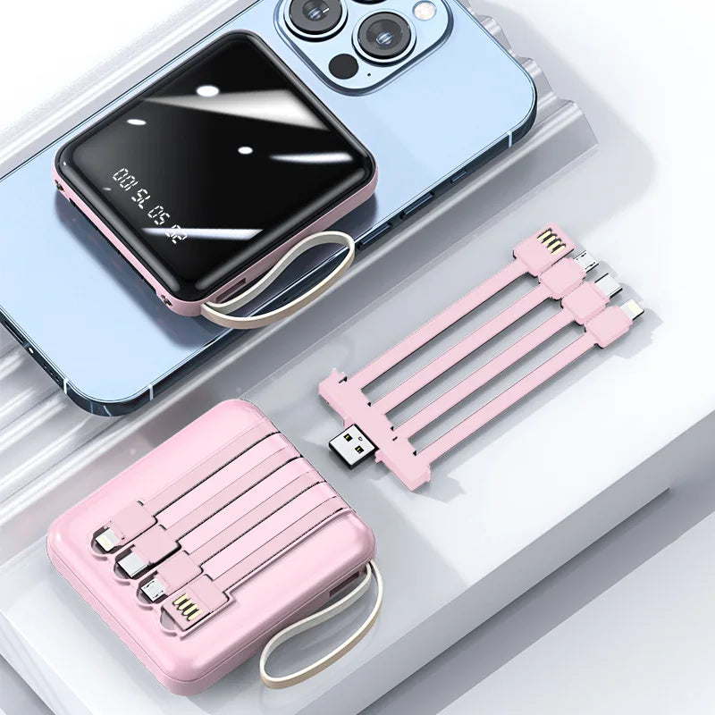 Portable Mini Power Bank 20000mAh Large Capacity Fast Charging Powerbank with 4 Lines External Battery Charger for iPhone Xiaomi