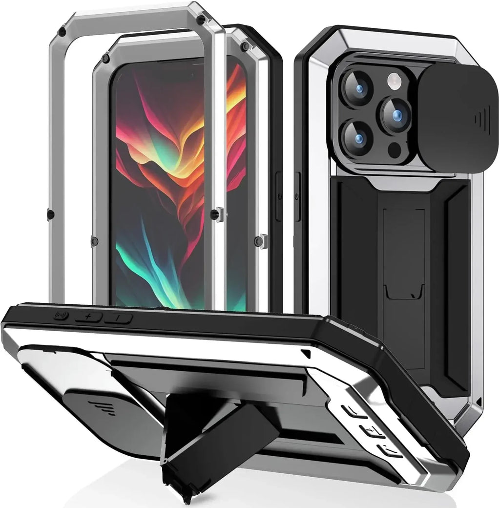 Heavy Duty Rugged Metal Case for iPhone, Case for iPhone 17 16 15 14, 13 Pro Max, Screw Military Shockproof Cover with Screen Ca