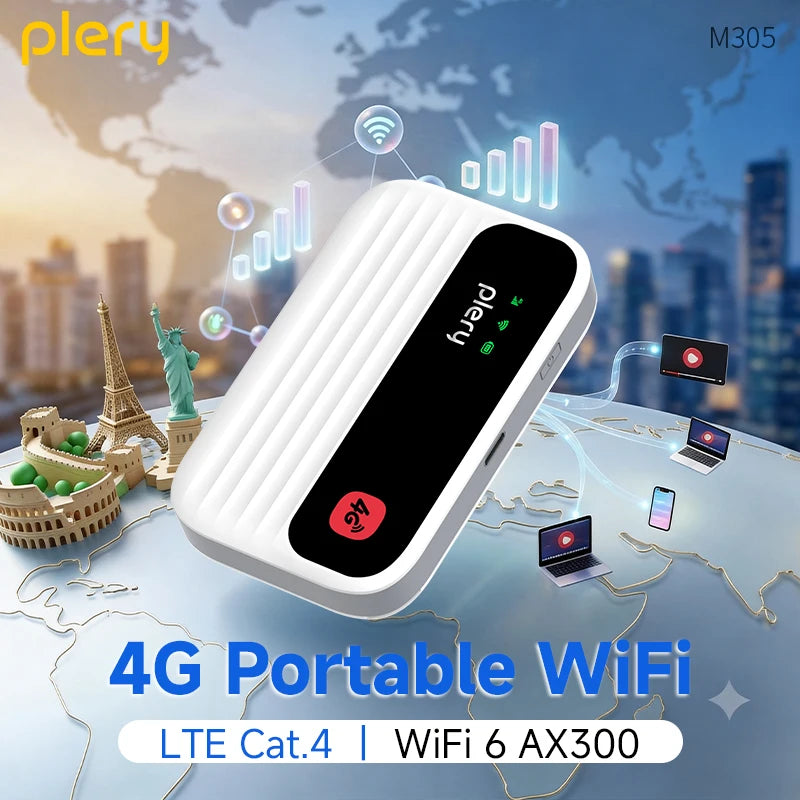 PLERY WiFi6 4G LTE Pocket Wifi Router Unlocked Mobile Hotspot with Sim Card Slot for Car Wireless Broadband Mifi Global Use