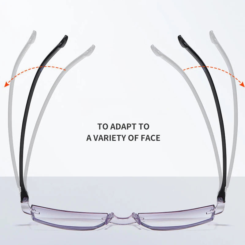 2PCS Rimless Bifocal Progressive Reading Glasses Men Women Near and Far Anti-blue Light Eyesglasses Rectangular Glasses Eyewear