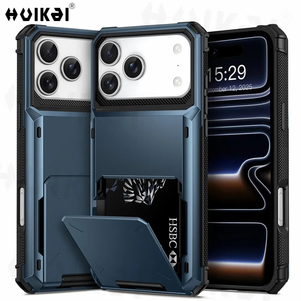 Case For iPhone 18 Pro Max 18 Pro 17 Pro Max 17 Pro Card Holder Heavy Duty Wallet Hidden Flip Slot Protective Hard Back Cover