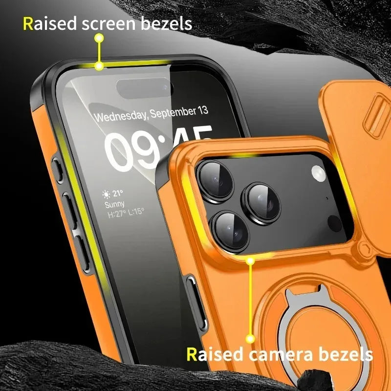 Heavy Duty Rugged Armor Magnetic Bracket Phone Case For iPhone 17 Pro Max 17 Air  17Pro Slide Camera Protection shockproof Cover