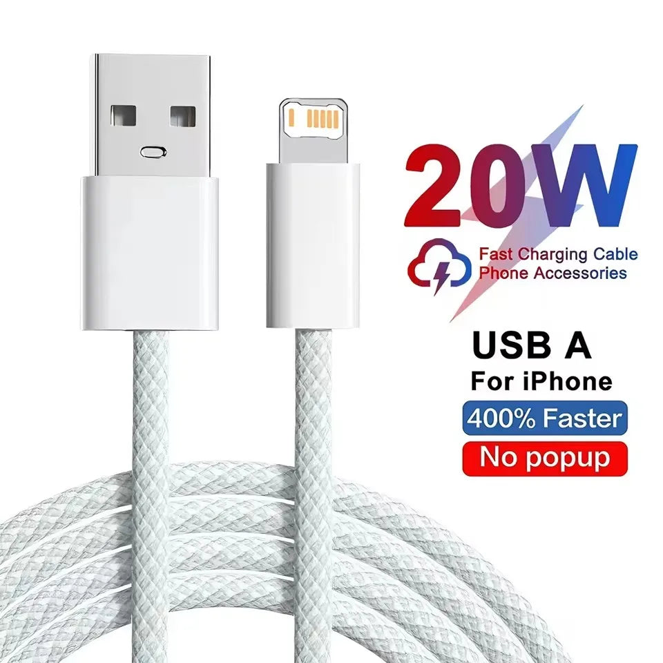 20W USB Fast Charging Braided Cable For iPhone 11 12 Mini 13 14 Pro Max X XR XS 6 6S 7 8 Plus SE Quick Charge Phone Cables 1m 2m