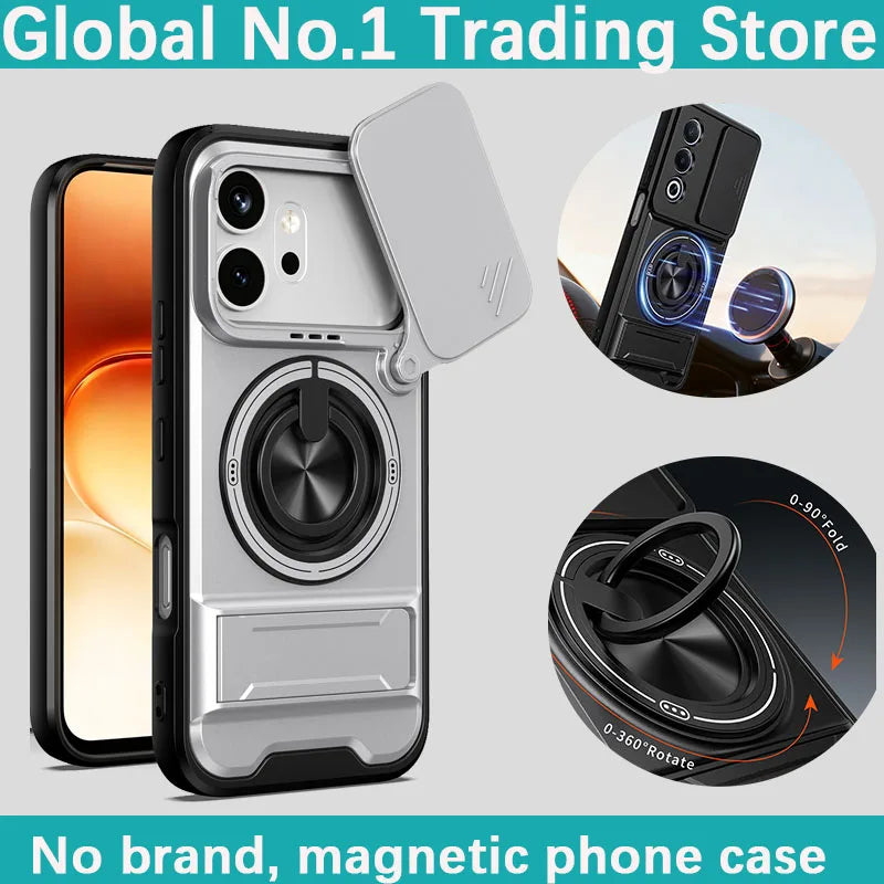 For Honor 600/Honor 600 Pro Armored hard shell 360°rotating magnetic ring holder phone case protective cover