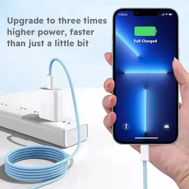 35W Fast Charging PD Nylon Braided USB-C Cable 1m 2m For iPhone 13 14 Pro Max 11 12 XR XS Max Plus Data Sync Phone Charger Cord