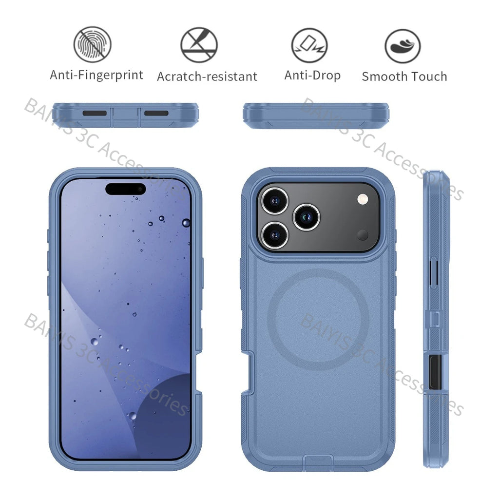 Heavy Duty Hybrid Defender 3-Layer Phone Case for iPhone 13 14 17 18 Pro Max 16 15 Plus Air for Magsafe Rugged Armor Cover Funda