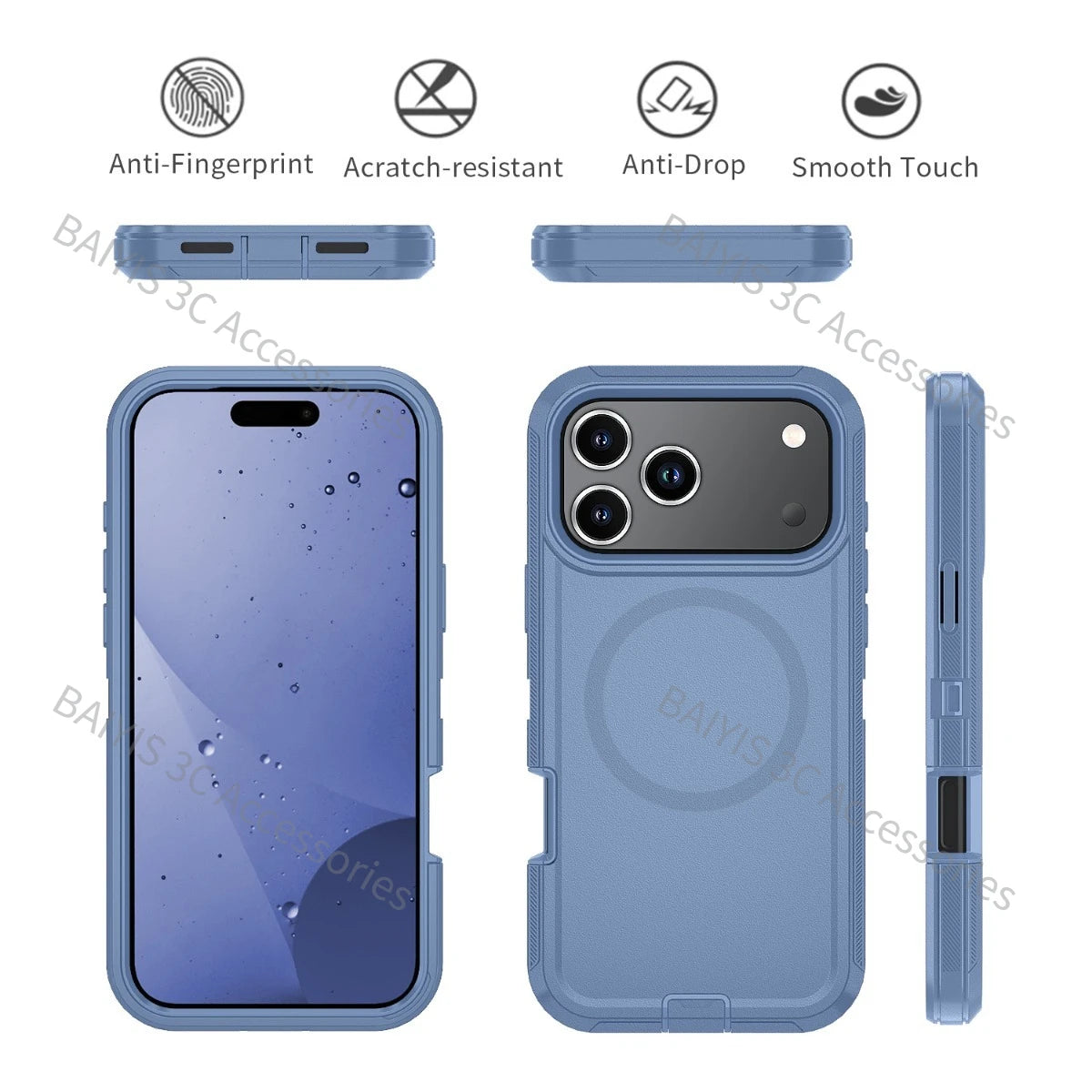 Heavy Duty Hybrid Defender 3-Layer Phone Case for iPhone 13 14 17 18 Pro Max 16 15 Plus Air for Magsafe Rugged Armor Cover Funda