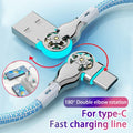 QC3.0 Fast Charging Cable 180 Degree Elbow Rotation PD Fast Charge Cable USB To Type C  Zinc Alloy Braided Data Cable For iPhone