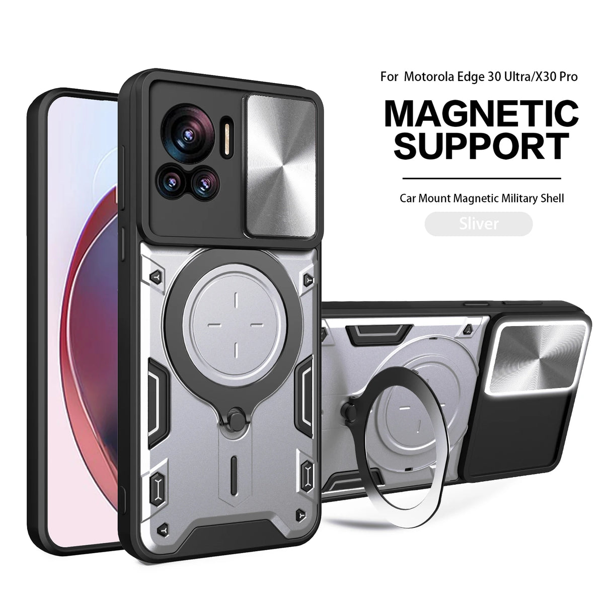 For Motorola Edge 30 Ultra Phone Case Edge 30 Ultra Heavy Duty Rugged Armor Magnetic Bracket CaseSlide Camera Protection Cover