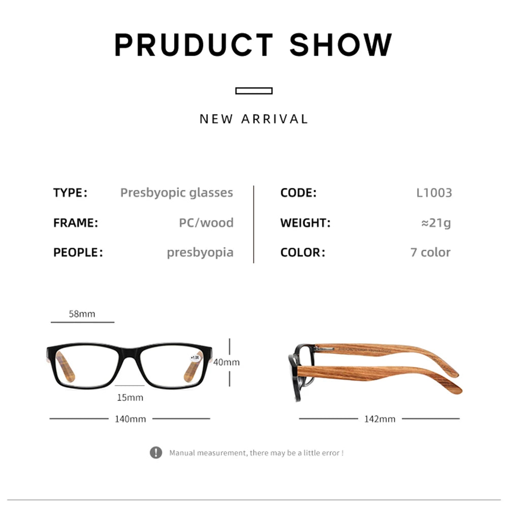 GM-Retro Anti-Blue Reading Glasses, Fashionable Future, Bamboo and Wood Reading Glasses for Men and Women, Reading Glasses