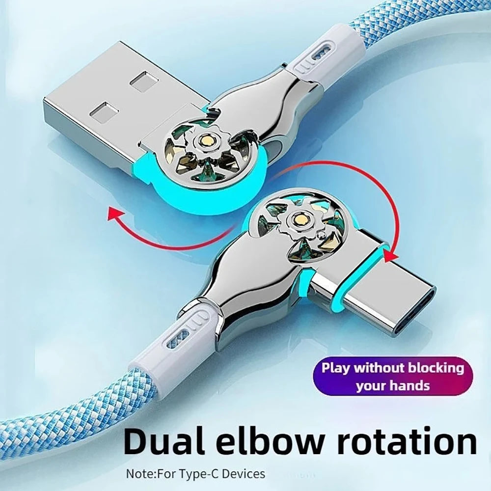 QC3.0 Fast Charging Cable 180 Degree Elbow Rotation PD Fast Charge Cable USB To Type C  Zinc Alloy Braided Data Cable For iPhone