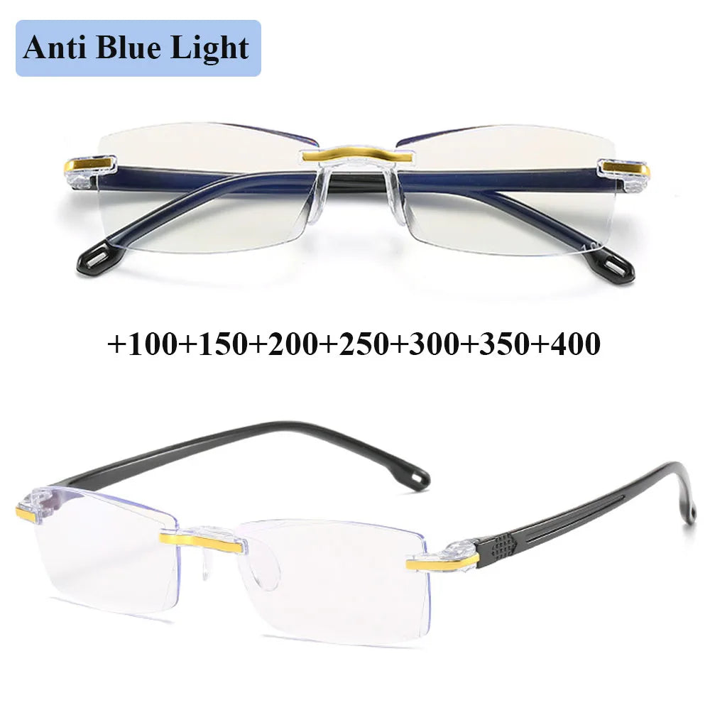 1Pcs Rimless Reading Glasses For Men Women Retro Square Ultralight Anti Blue Light Eyewear Presbyopia Optical Eyeglasses