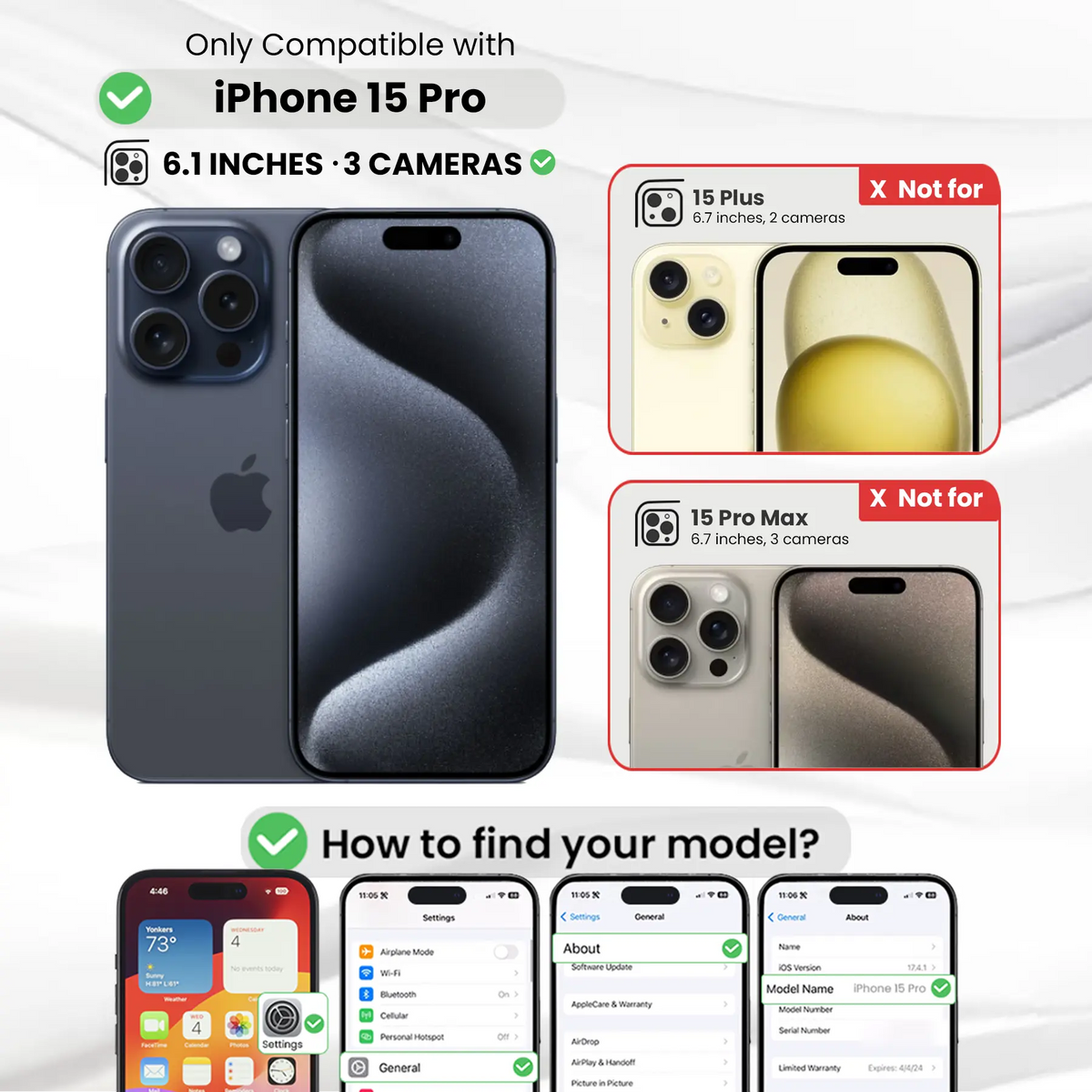 Entronix Clear Screen Protector Compatible with iPhone 15 Pro - 3-Piece Combo